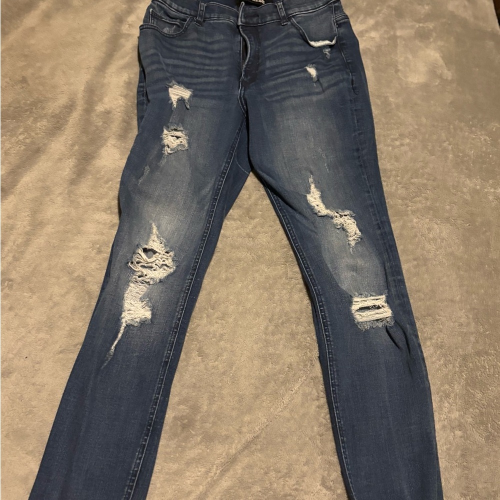 Skinny Blue Distressed Jeans with Rips